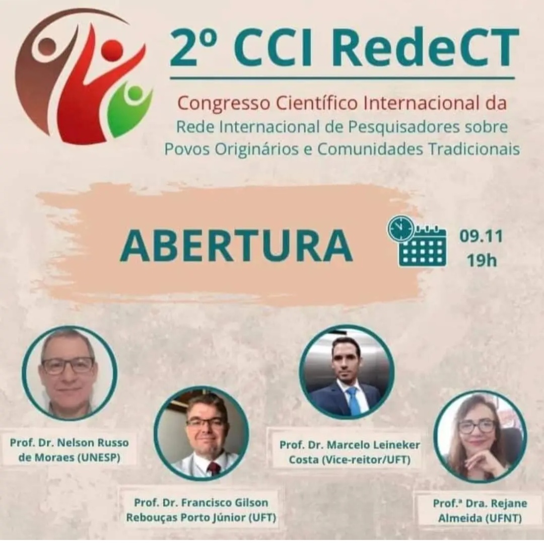 A Conferência de Abertura do II CCI da RedeCT contou com a participação do Dr. Nelson Russo de Moraes (UNESP), Dr. Francisco Gilson Rebouças Porto Júnior (UFT), Dr. Marcelo Leineker Costa (Vice-reitor da UFT) e Dra. Rejane Cleide Medeiros de Almeida (Pró-reitora de Extensão e Cultura da UFNT). Image